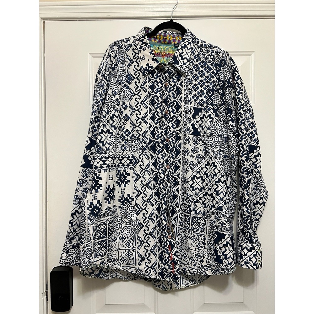 Robert Graham Blue Pattern Long Sleeve Button Shirt Men's Size 3XL Bold Luxury